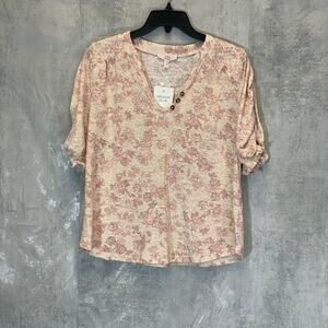 COMO VINTAGE Women's Apple Butter Combo Printed V-Neck Ruched Elbow Sleeve Top